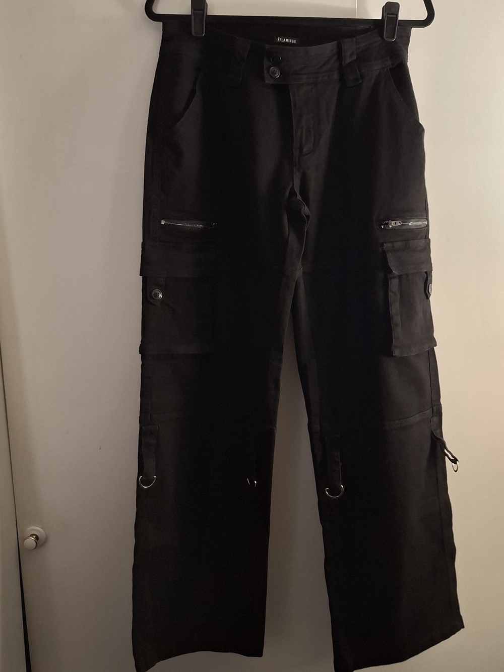 Flamingo Women's Wide Leg Black Cargo Pants with Utility Pockets